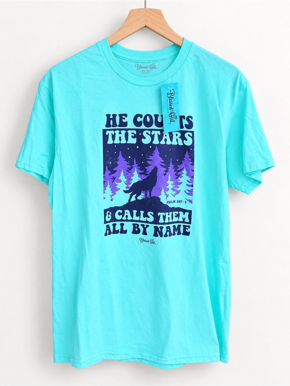 Blessed Girl He Counts The Stars Psalm 147:4 Christian Graphic Tee Large NWT